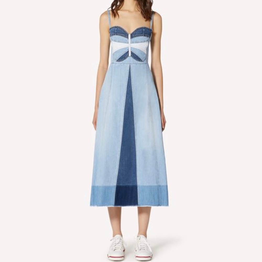 Red Valentino Womens Patchwork Midi Denim Dress
